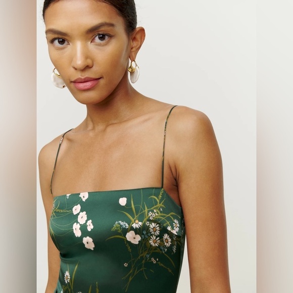 NEW Reformation Frankie Silk  Dress in Buena Green Floral | size 2 - Picture 3 of 14